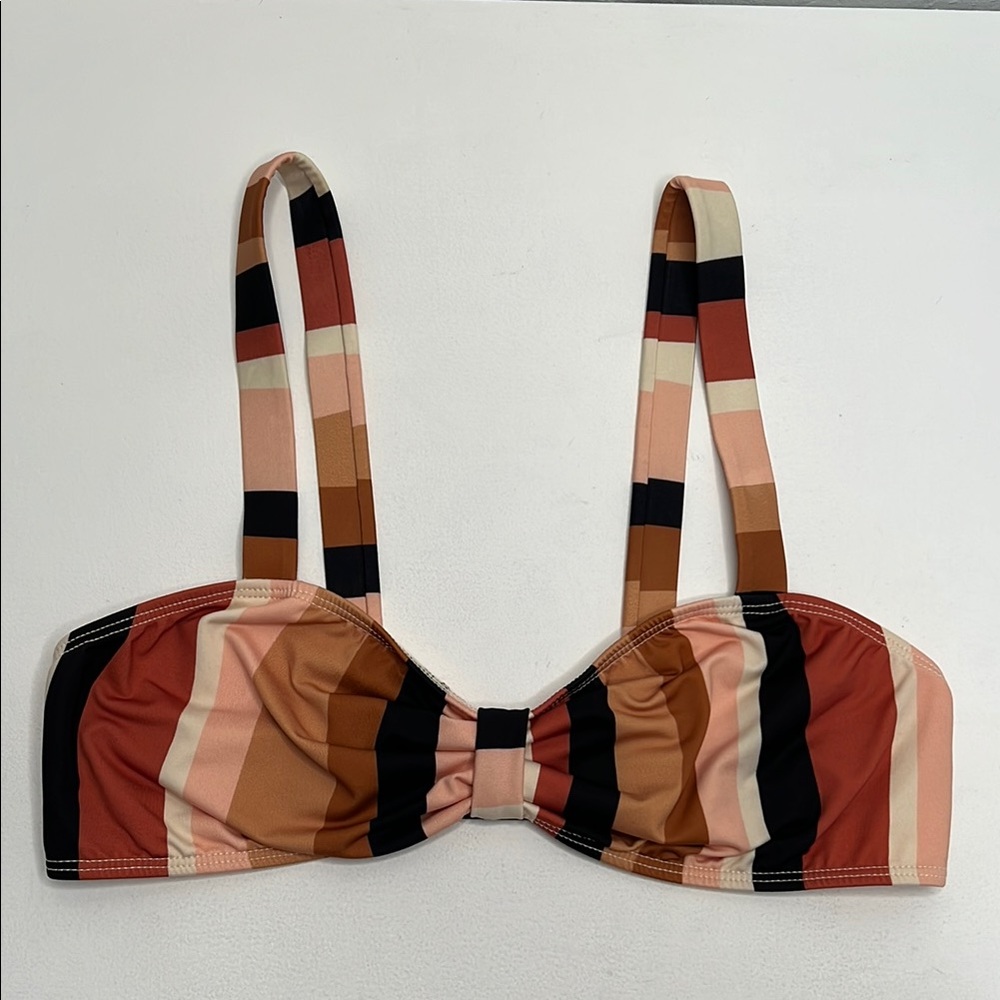 Seea striped bikini top sweetheart bow style size medium brown black rust red